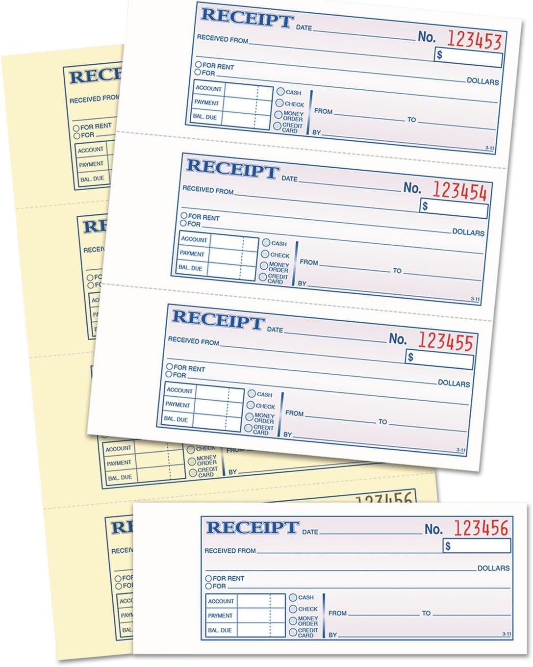 Money Receipt Book, 2-Part, Carbonless, 2-3/4 X 7-1/8 Inches, 4 Receipts per Pag