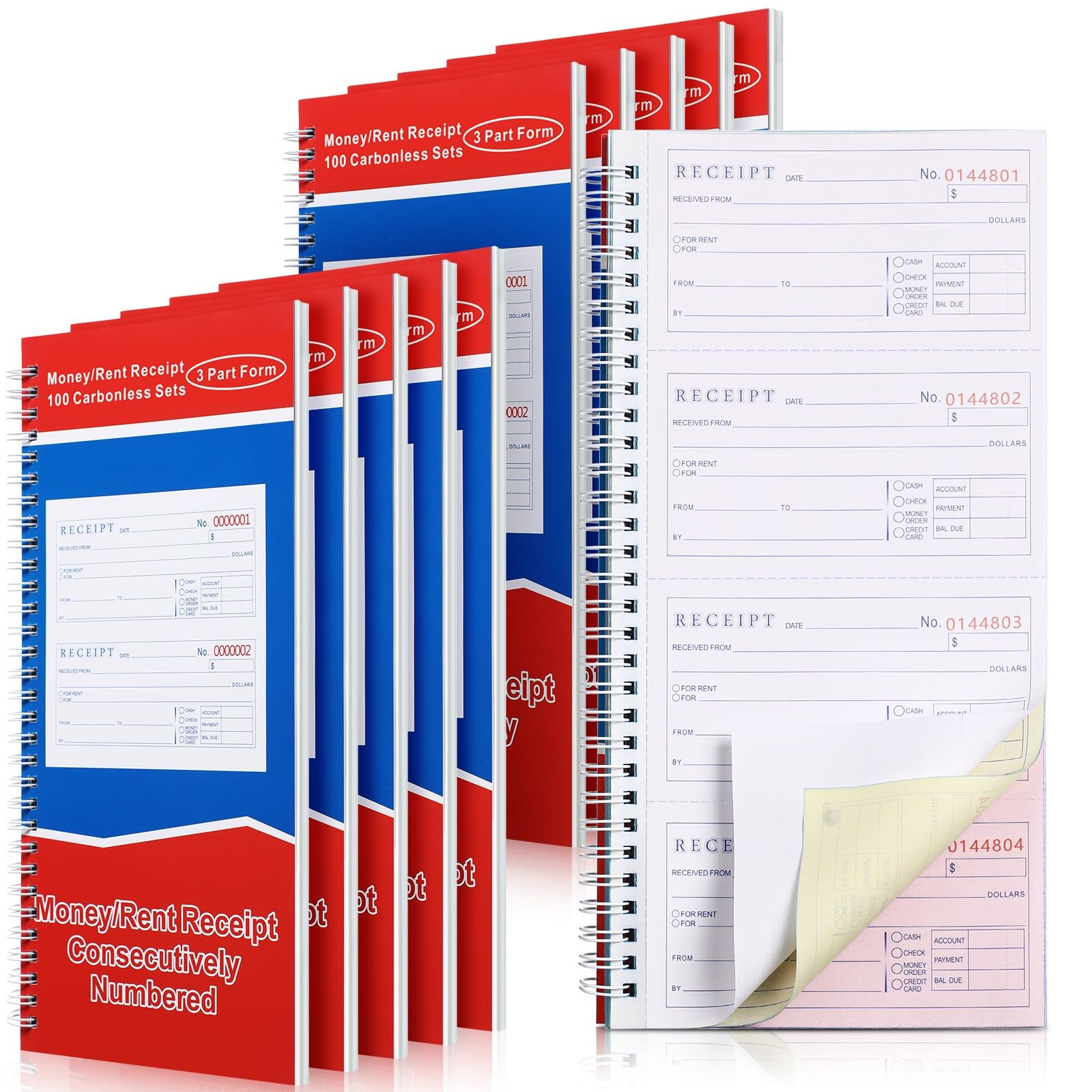 10 PCS 3Part Spiral Carbonless Money Rent Receipt Book 5.25×11 Inch
