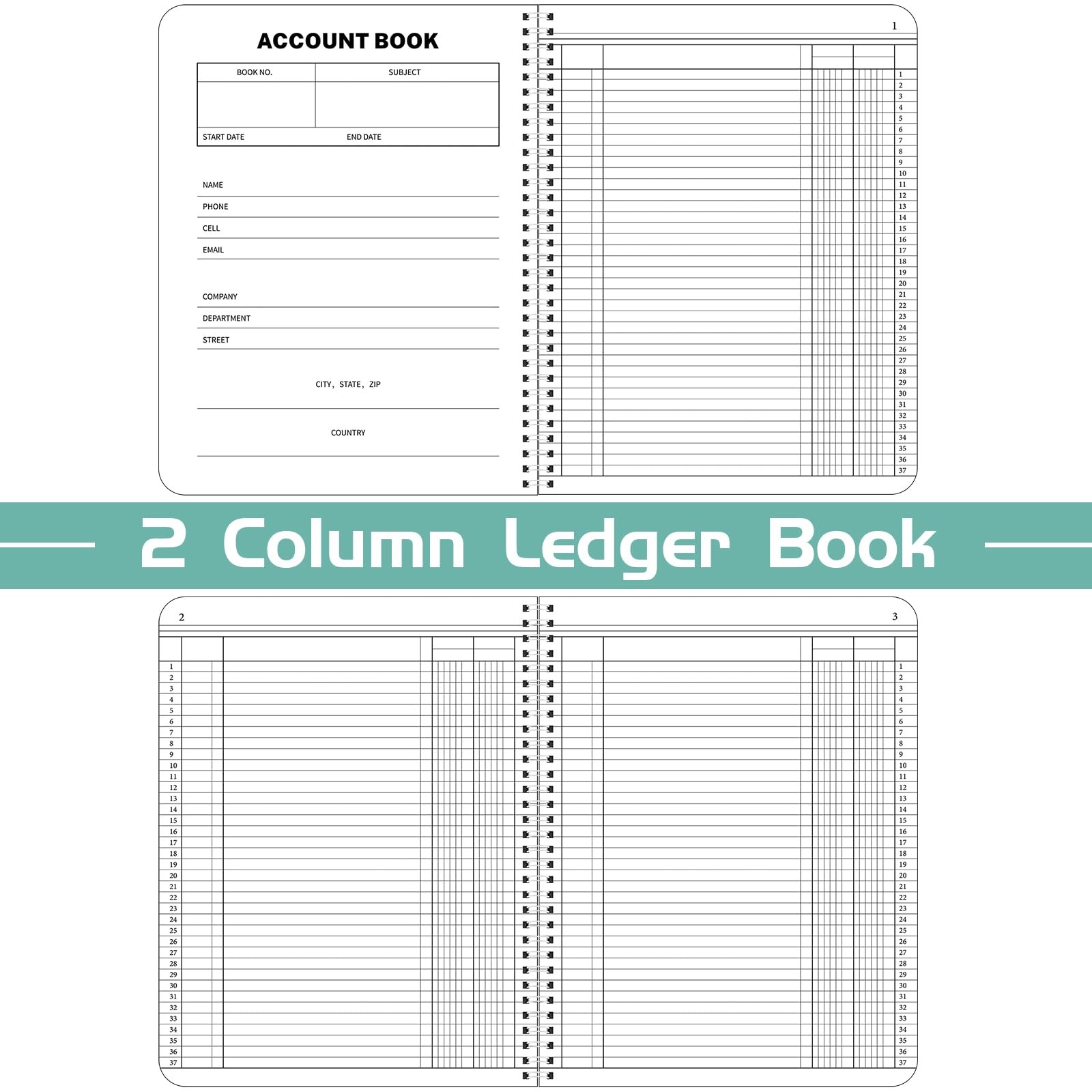 Sayglossy 2 Pack Ledger Books Columnar Log Accounting Notebook for…