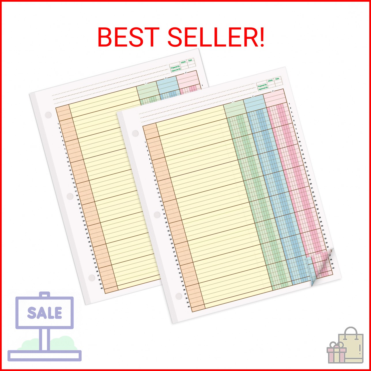 gisgfim 2 Pads 100 Sheets Columnar Analysis Pad 3 Hole Punch Accounting Ledger B