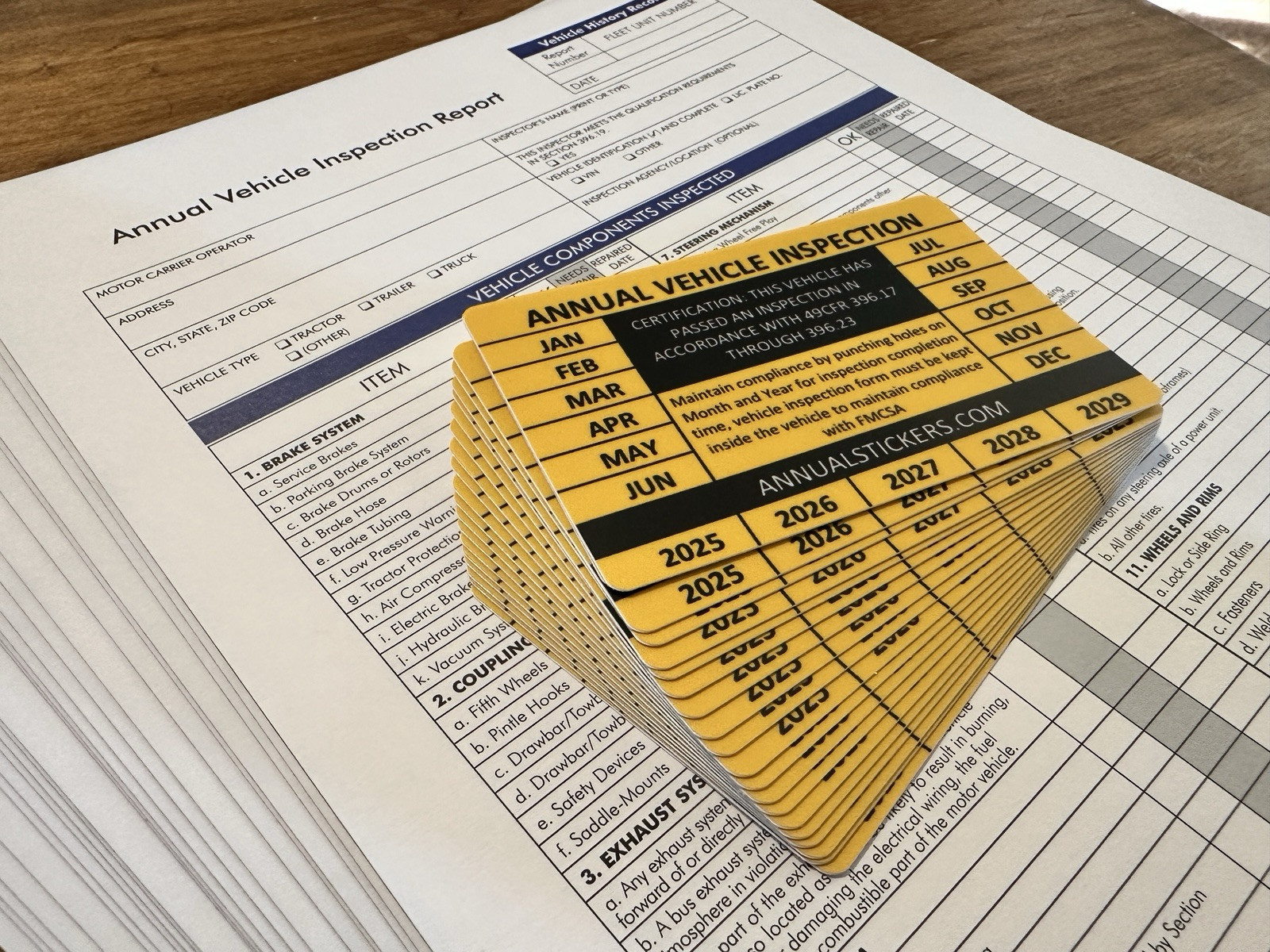 20 Pack Annual Vehicle Inspection Sticker Trucks Trailers Semi & 20 Forms Orange