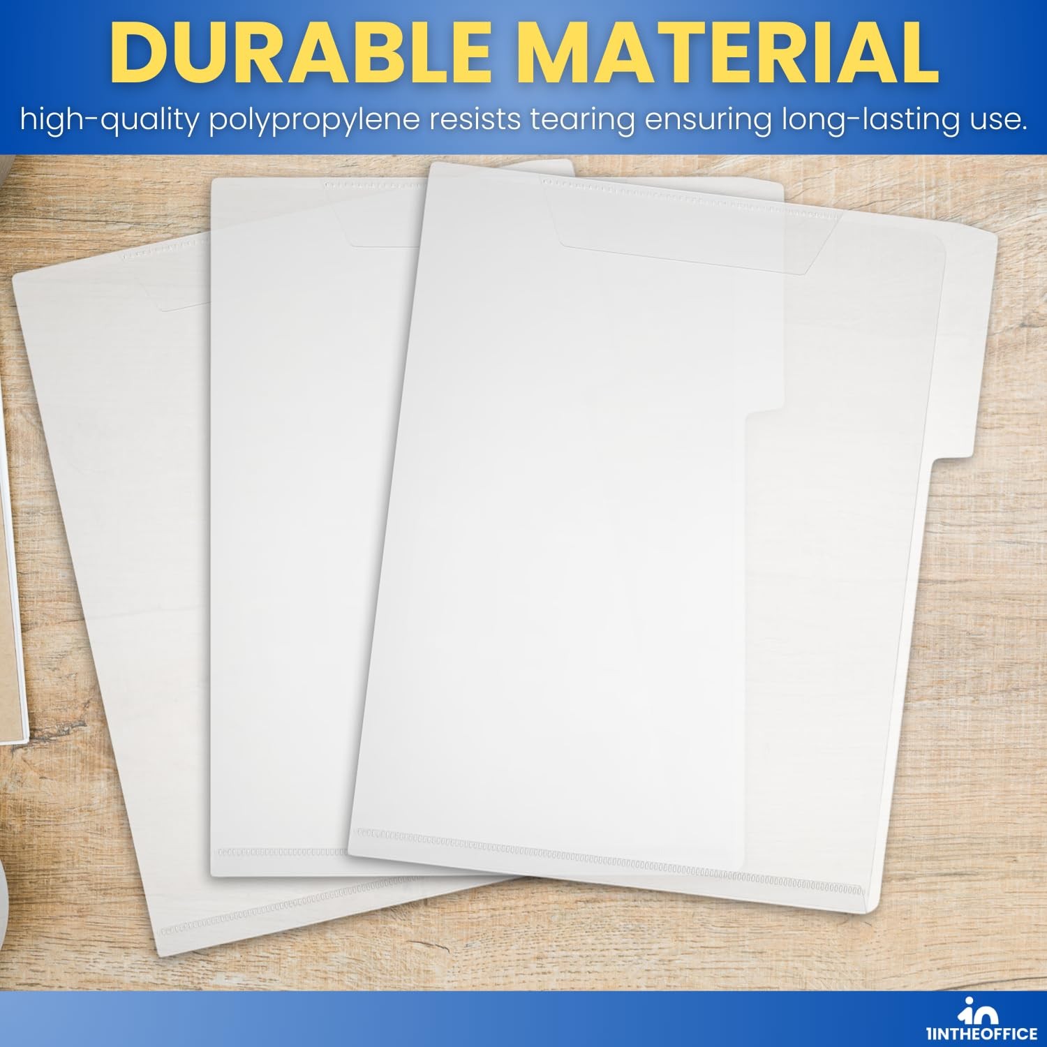 1InTheOffice Clear Plastic Folder Letter Size, Poly File 3 Tab,