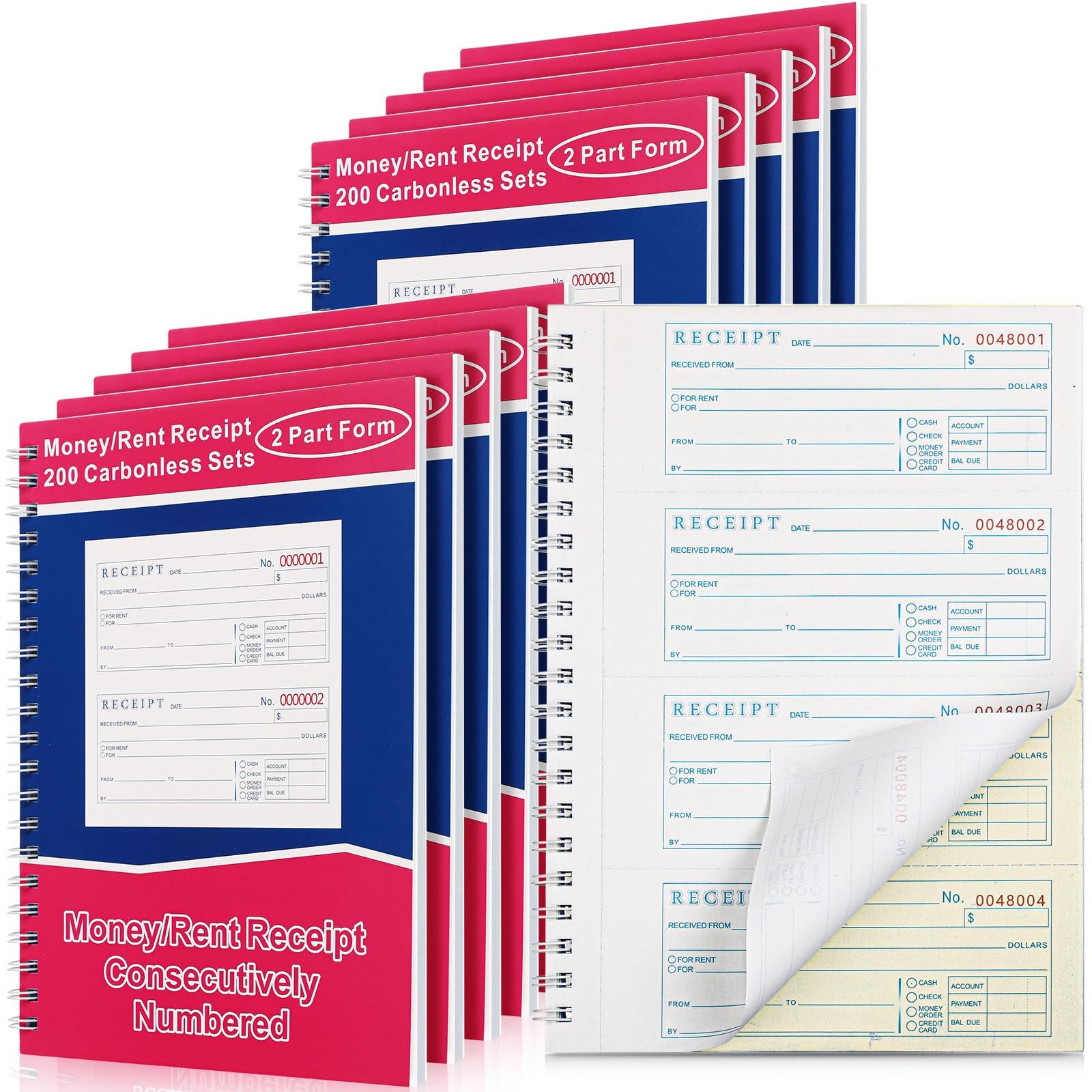 Books Money and Rent Receipt Book 2 Part Carbonless Receipt Log Book with Car…