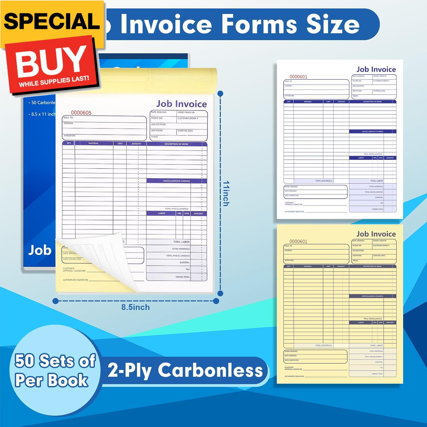 50 Set Job Work Order Forms Job Invoice Forms Invoice Receipt Book Contractor 8.