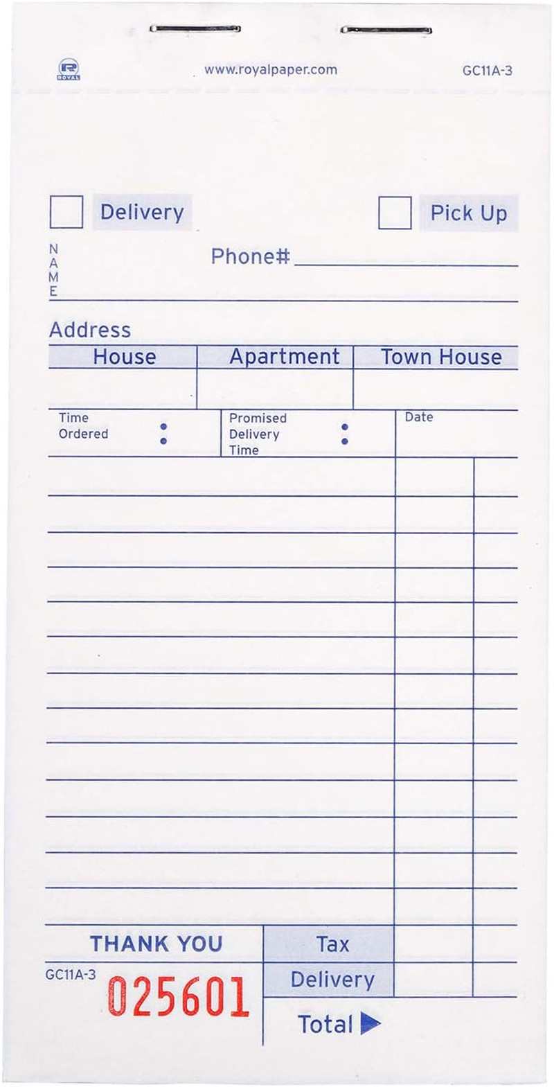 Amercare Guest Check Pad, 14 Lines, Three-Part Carbonless, 3.4 X 6.69, 50 Forms/
