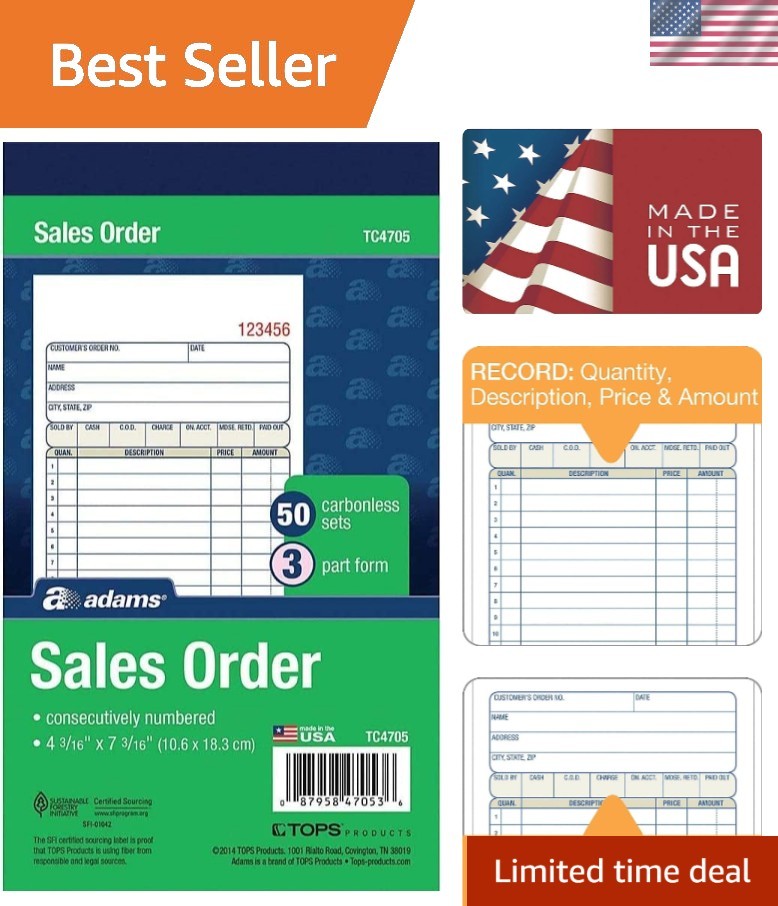 Sales Order Book, 3-Part, Carbonless, 4-3/16″ X 7-3/16″ Inch, 50 Sets, White,…