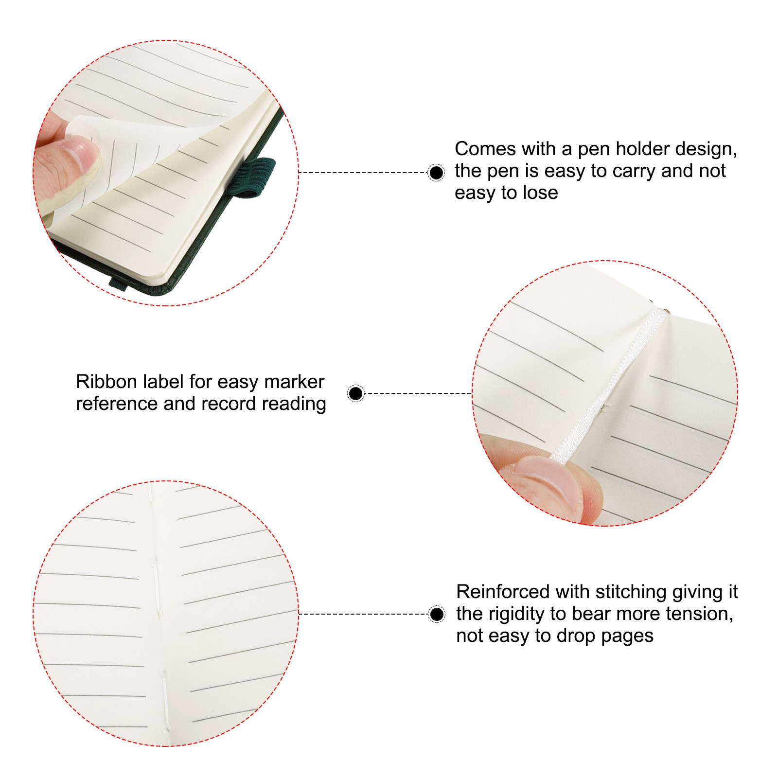 2Pcs A7 Pocket Notebook100 Sheets Thick Lined Paper Mini Memo Pads Dark Green