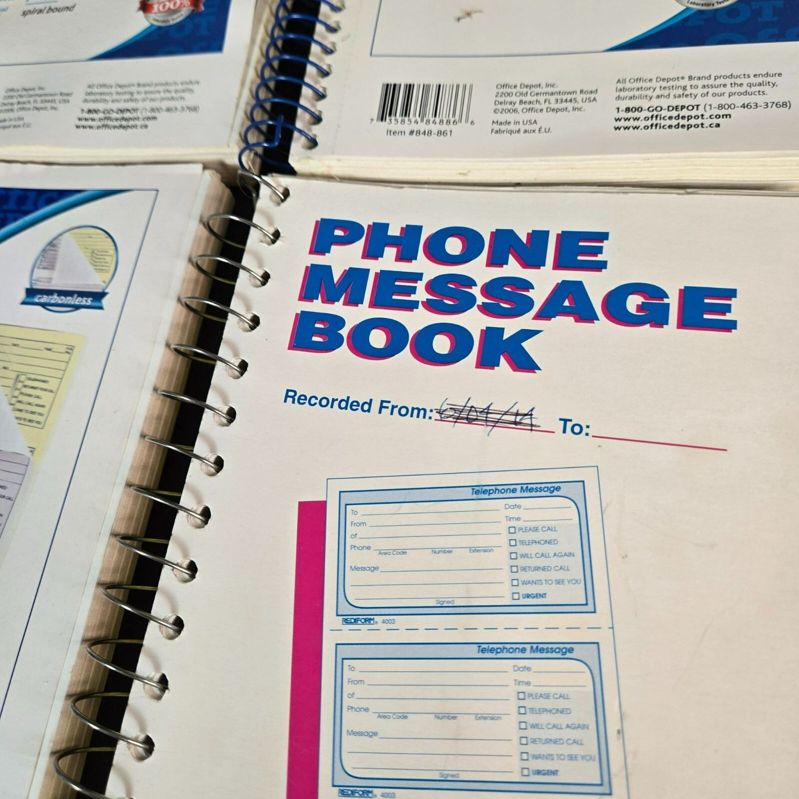 LOT (7) 2-Part Carbonless Phone Call Message Spiral Books 2700 Total Forms