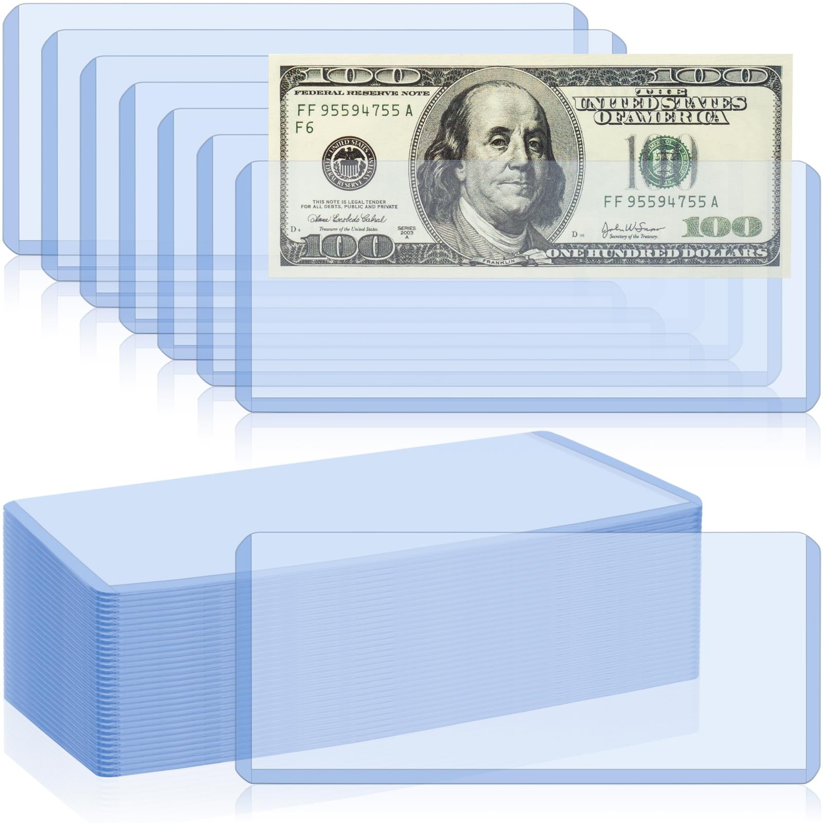 Dollar Bill Sleeves 30 Pack 6.8″ x 2.9″ Clear Waterproof Hard Plastic Organizer