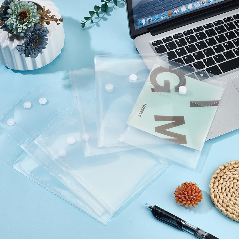 BEAMARKER 10Pcs Clear Plastic Envelopes with Snap 4x6inch(10x15cm),
