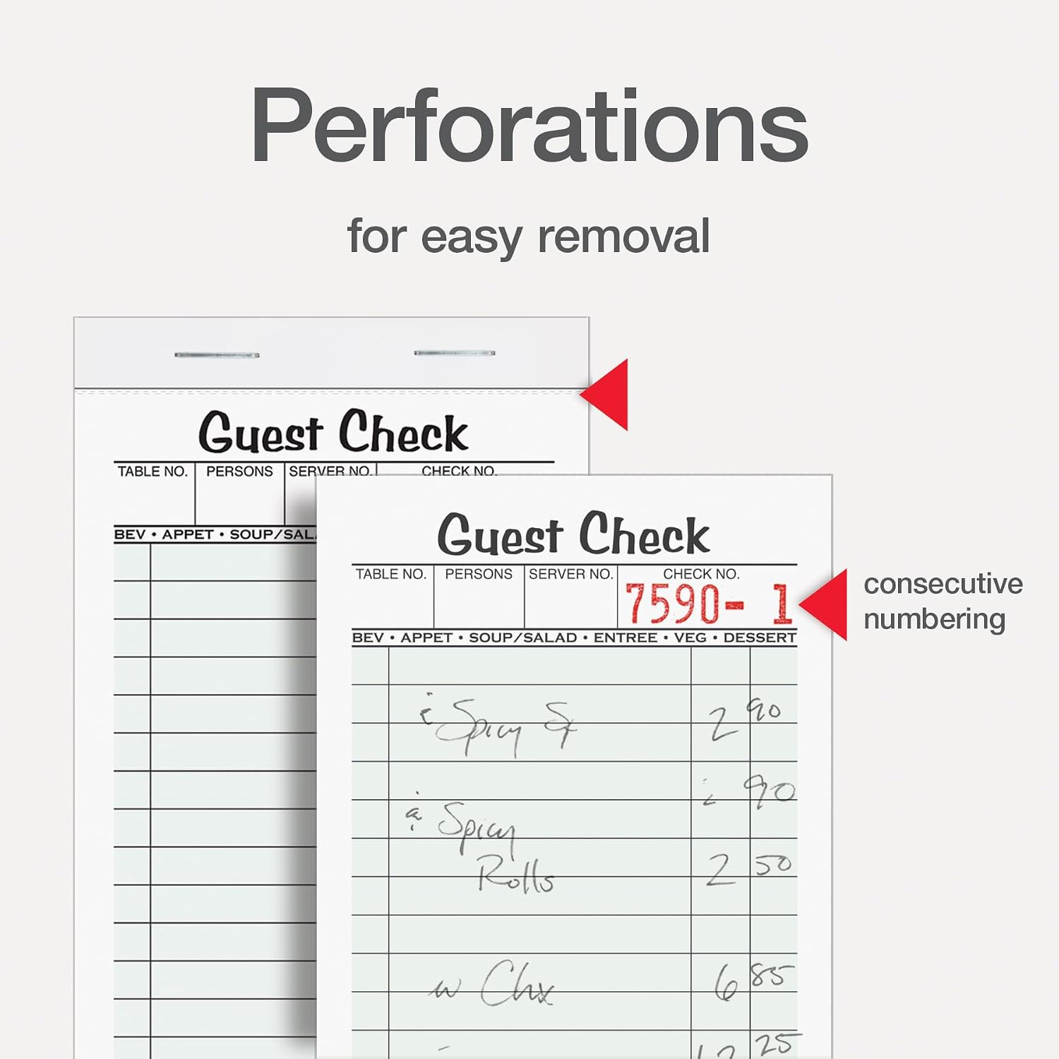 Adams Guest Check Pads, Single Part, Perforated, White, 3-2/5″ x 6-3/4 “, 50 She