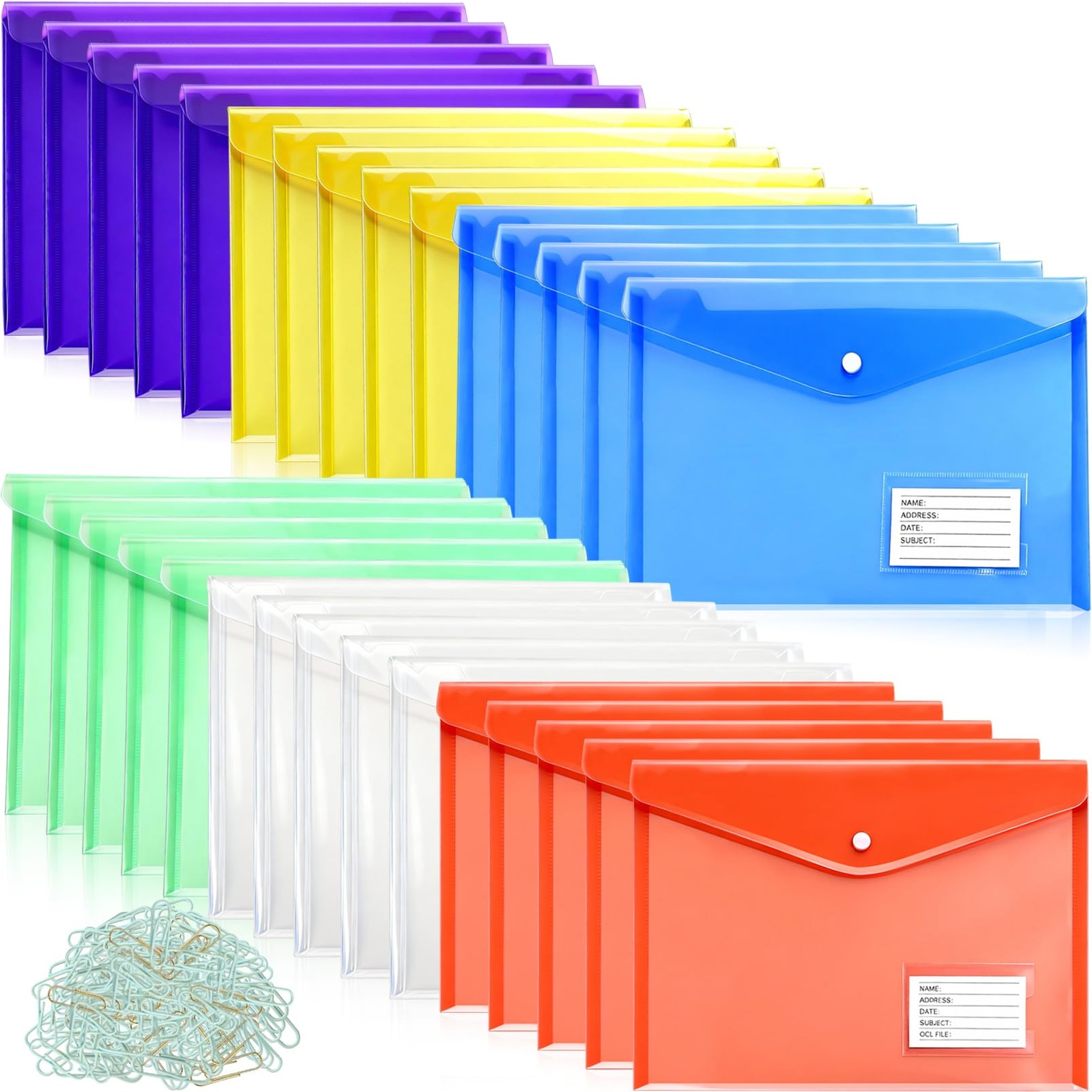 ddseexhe 30 Pack A4 Size Plastic Clear, Blue, Red, Yellow, Green, Purple
