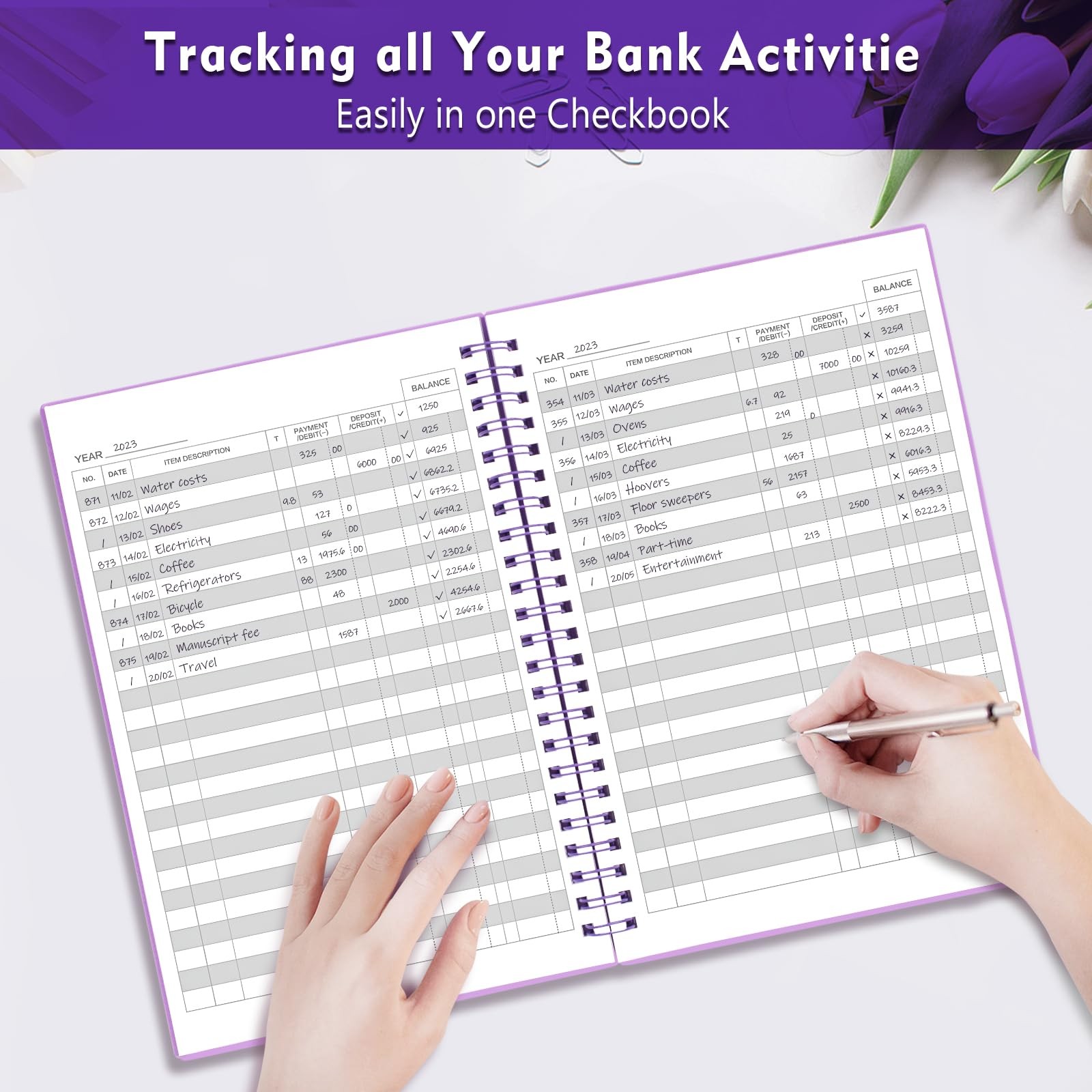 Check Registers for Personal Checkbook, Double Spiral Large Check Register Bo…