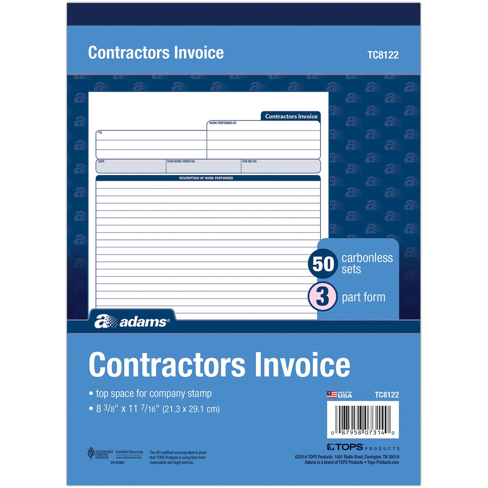Adams TC8122 Contractor’s Invoice Book 50 Sheets Carbonless