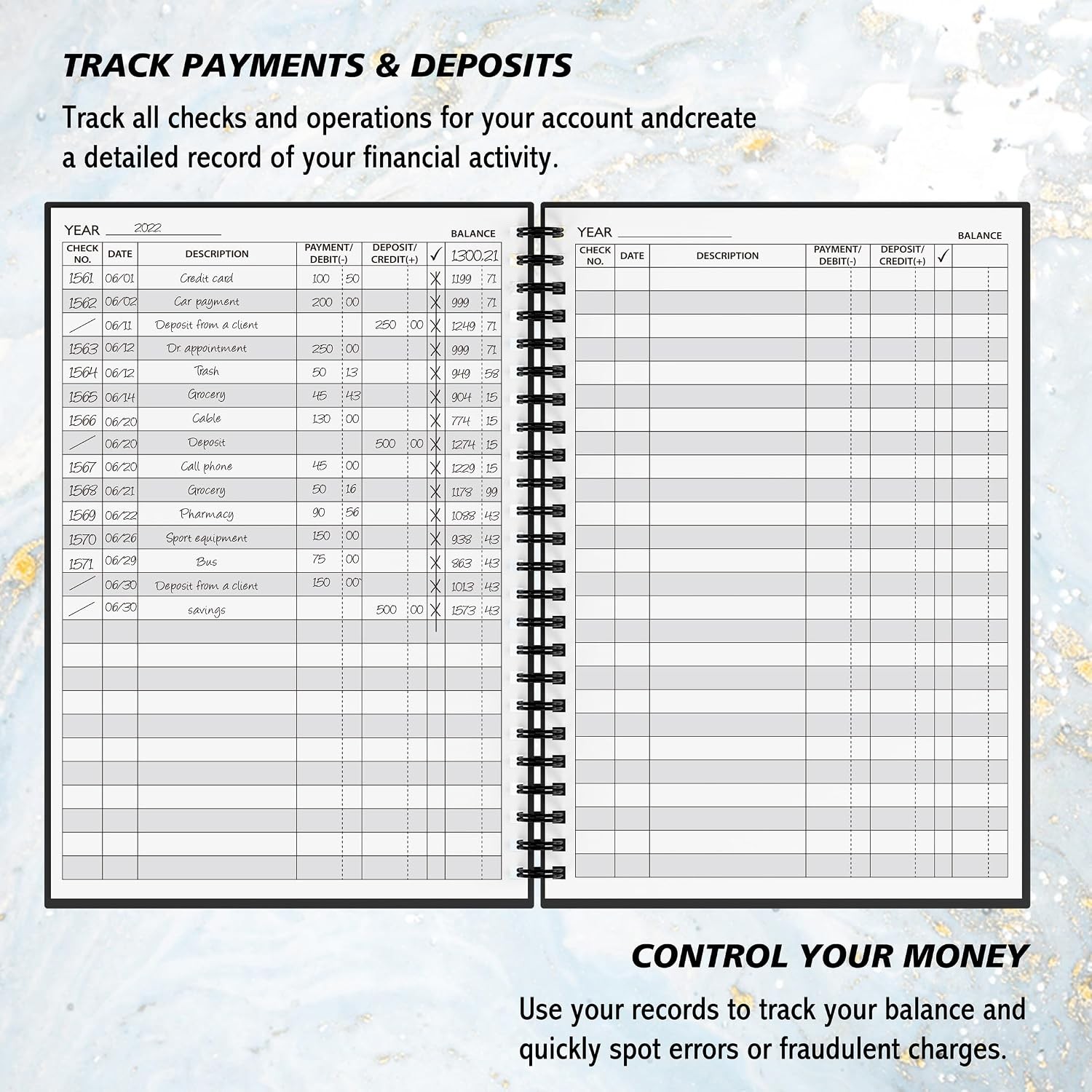 A5 Accounting Ledger Book Check Register Expense Tracker Black 5.8×8.6