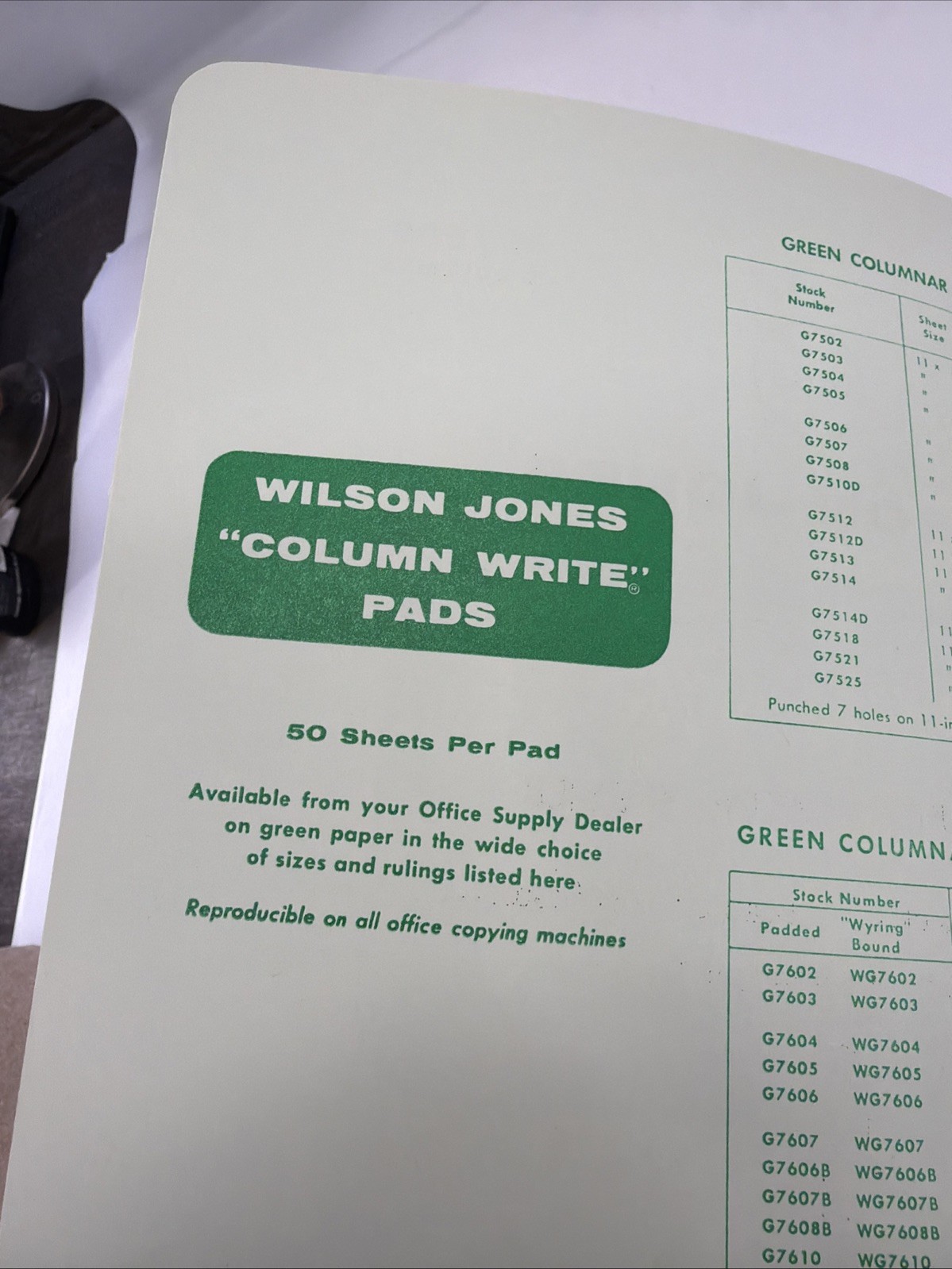 1968 Wilson Jones Write Columnar Pad Green G7506 6 Columns Accounting Ledger