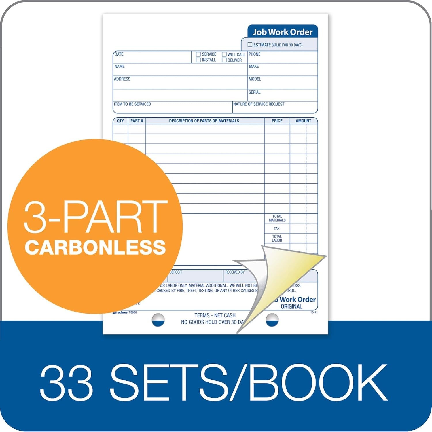 Streamlined Carbonless Job Work Order Books | 33 Sets, Professional Appearance
