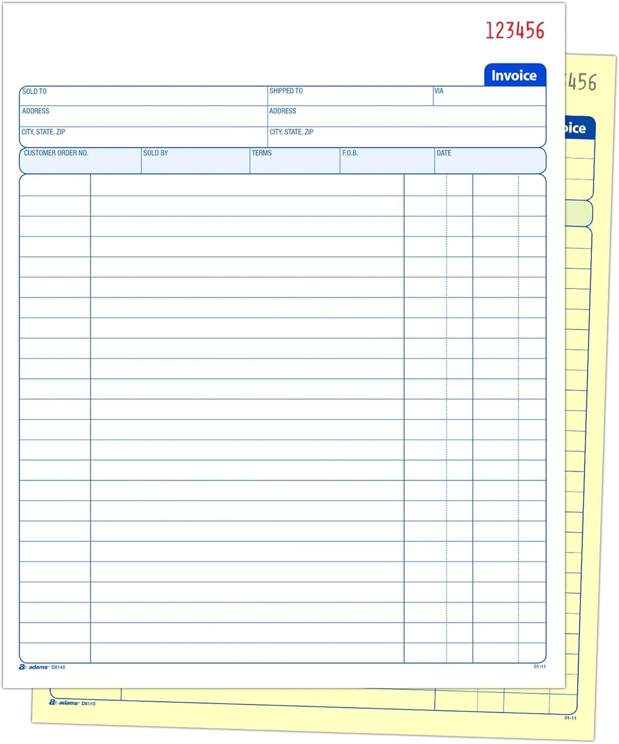 Customizable 2-Part Invoice Book, 50 Sets, 8-3/8×10-11/16 for Business Use