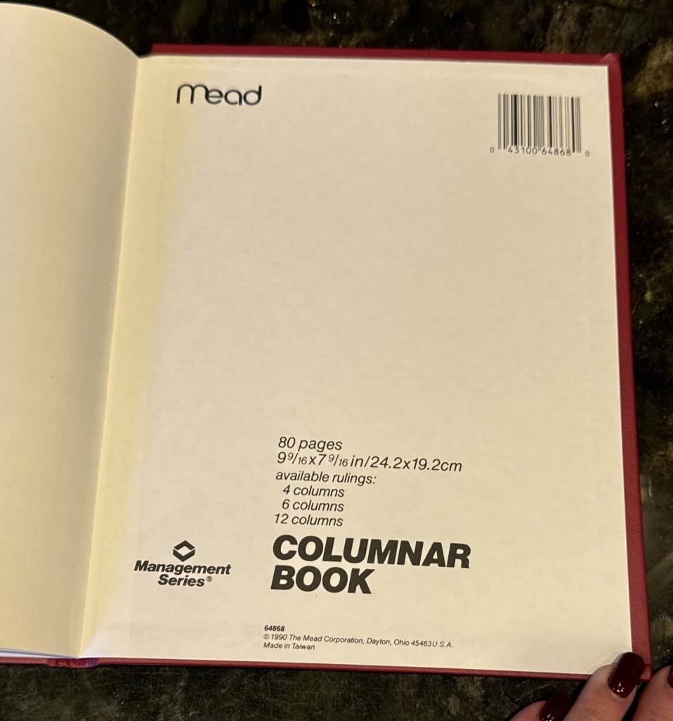 Mead Management Series Columnar Book 6 Column 80pg Red Hard Cover NEW