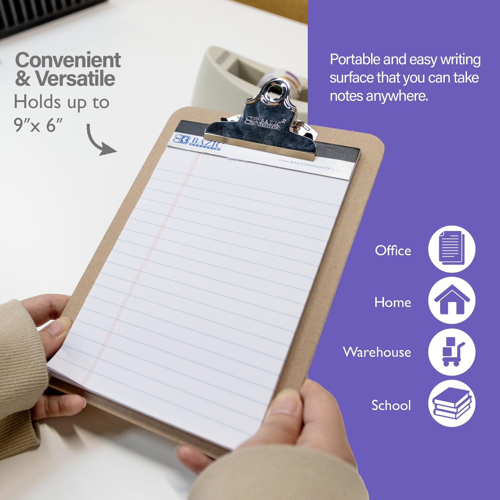 BAZIC Memo Size Hardboard Clipboard w/Sturdy Spring Clip 1-Pack, Wood