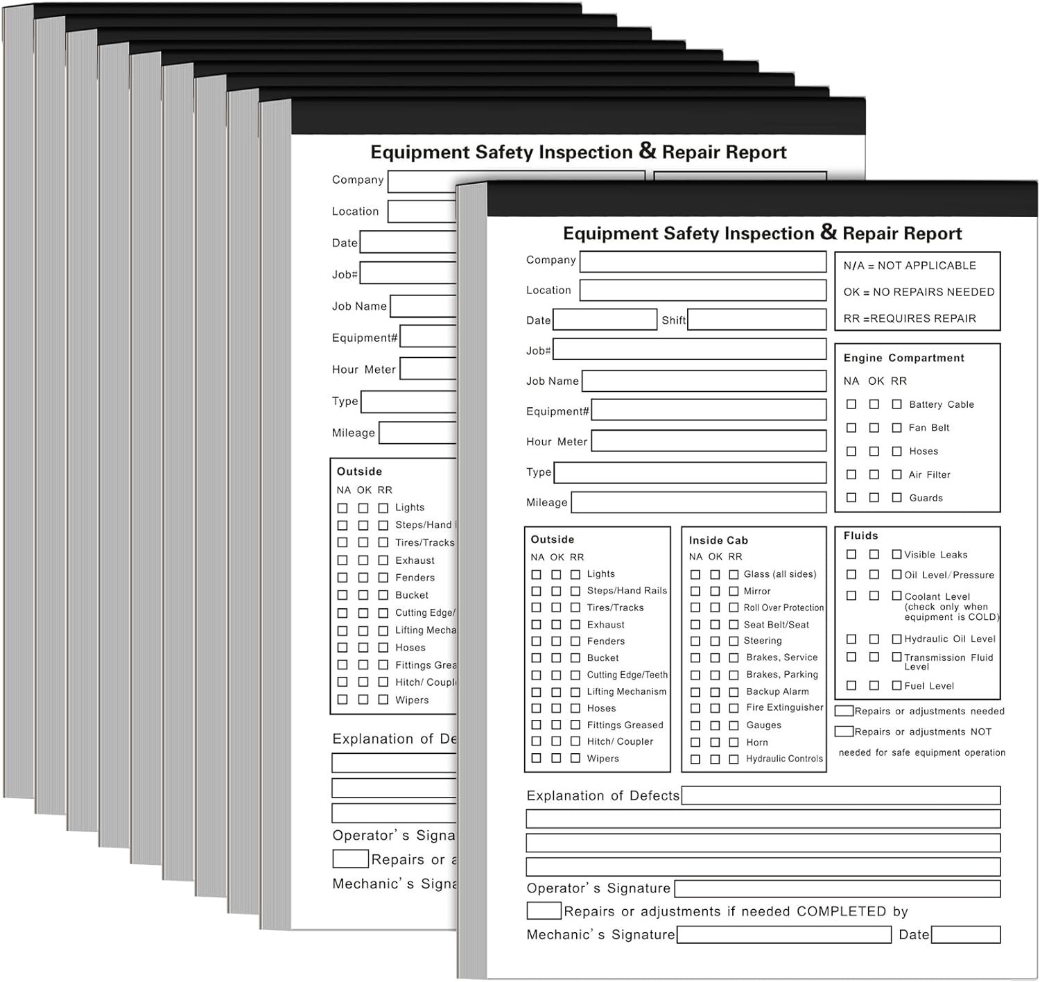 10 Pack 5.5″ x 8.5″ Equipment Safety Inspection Report Detailed Driver’s Vehi…