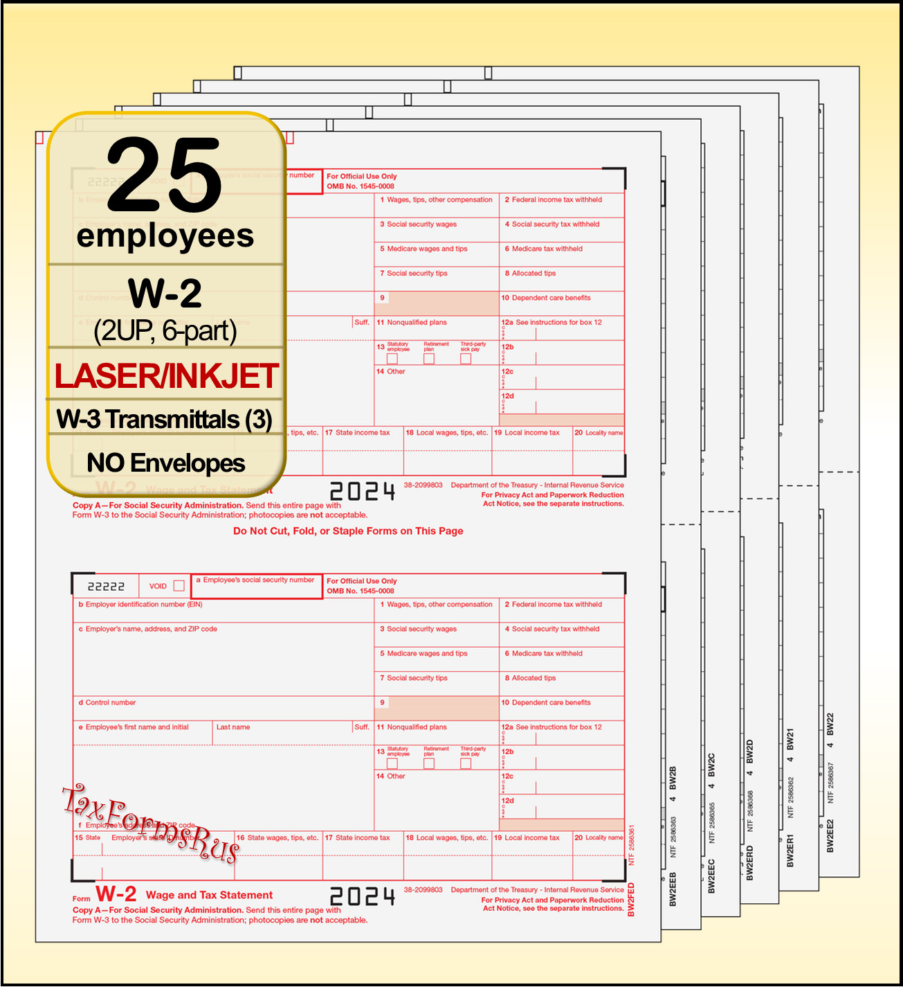 2024 IRS Tax Form W-2 Wage Stmts 25 employees LASER +(3)W3 #W2TRADS605 – NO Env