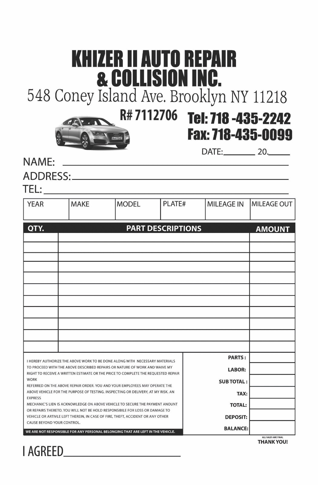Custom 2-part NCR Wrap Around Invoice Book (250 White/Yellow Sets, 5 Books)