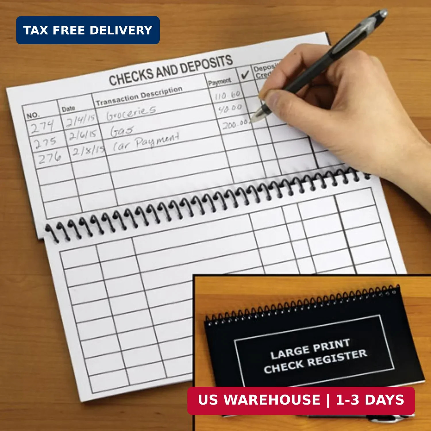 Jumbo Print Check Register Book – Large Print, Easy-to-Read, Spiral Bound, 56 Pa
