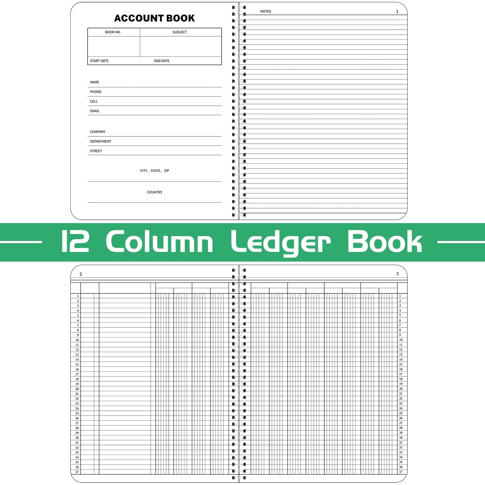 Sayglossy 2 Pack Ledger Books Columnar Log Accounting Notebook for…