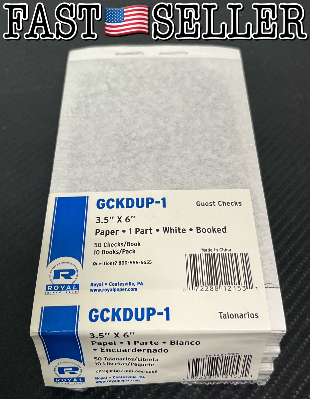 Royal 1-Part Booked Unlined Guest Checks White 10-Pack (50 Checks/Book) 3.5×6”