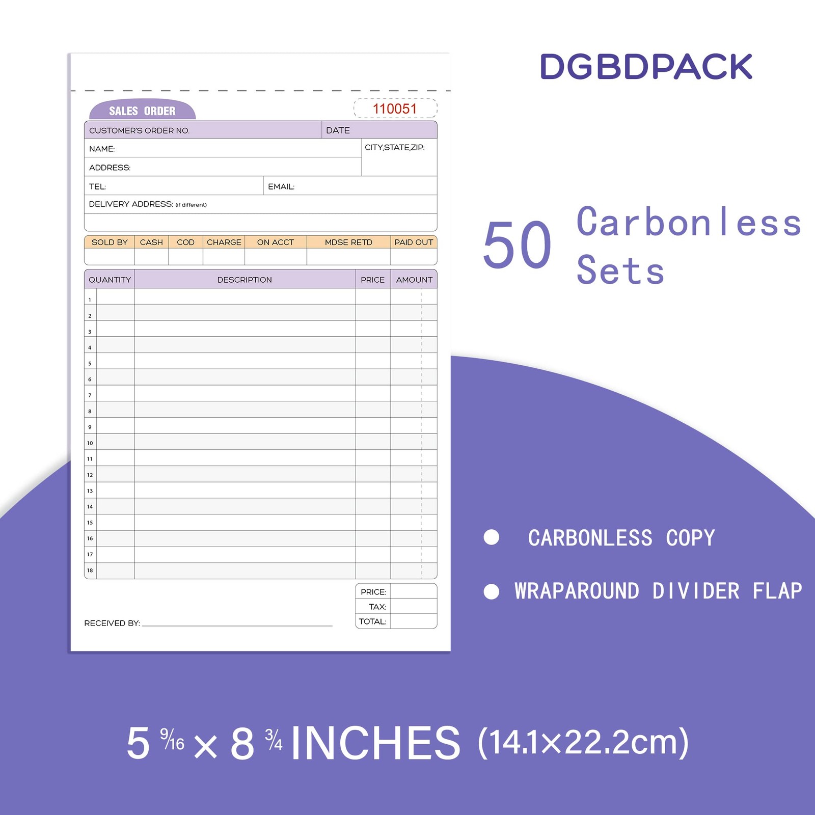 DGBDPACK Sales Order Book 1 Pack, 2 Part Carbonless Invoices, White/Canary, 5…