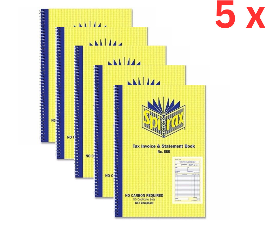 NEW 5 x Spirax 555 Invoice & Statement Book Dup 207 x 144mm 40897