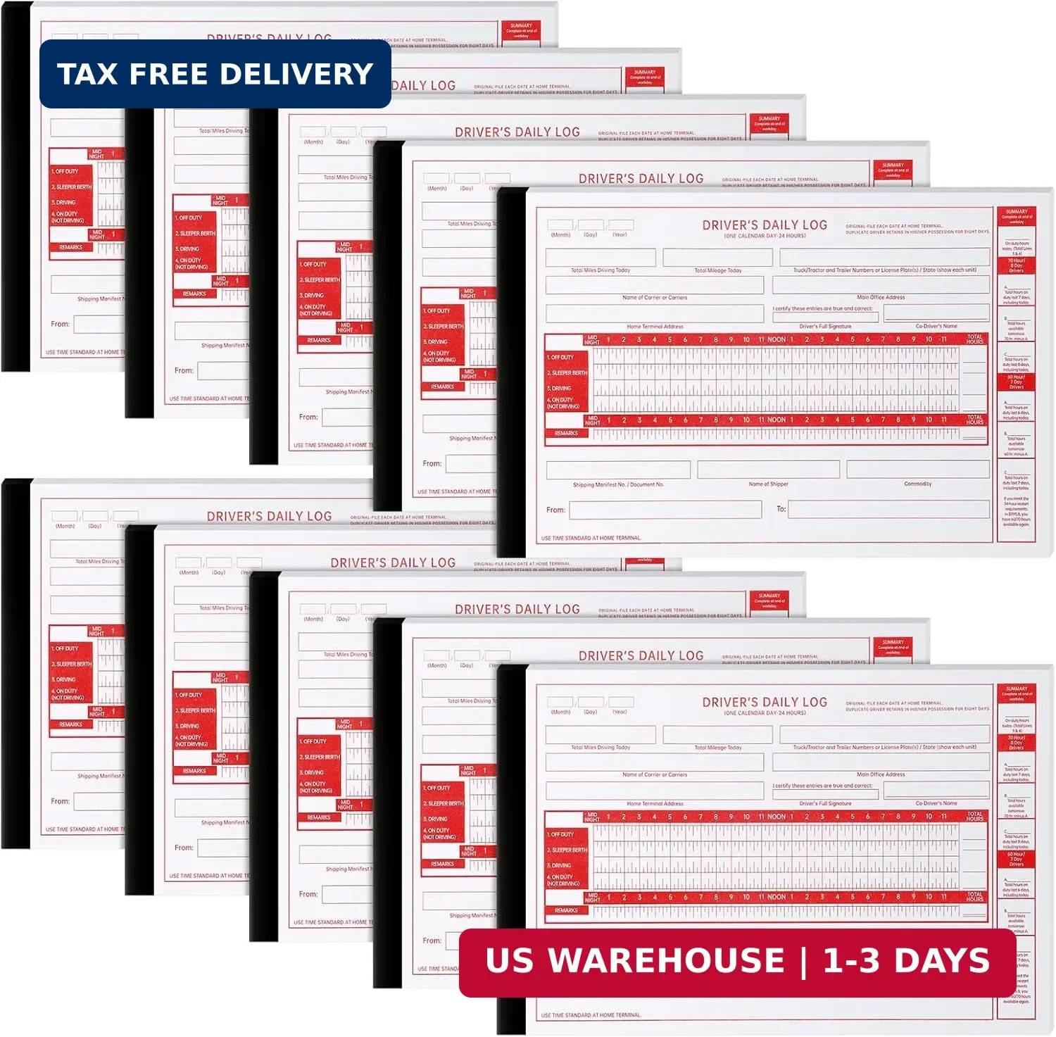 10 Pack 2026 2027 New Log Book for Truck Drivers 8.5″ x 5.5″ Daily Log Book with
