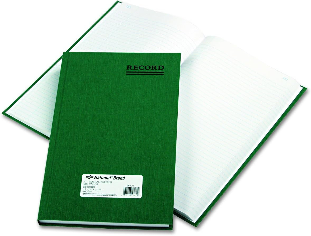 NATIONAL Emerald Series Record Book, Green Canvas Cover, 300 Pages, 12.125″ X 7.