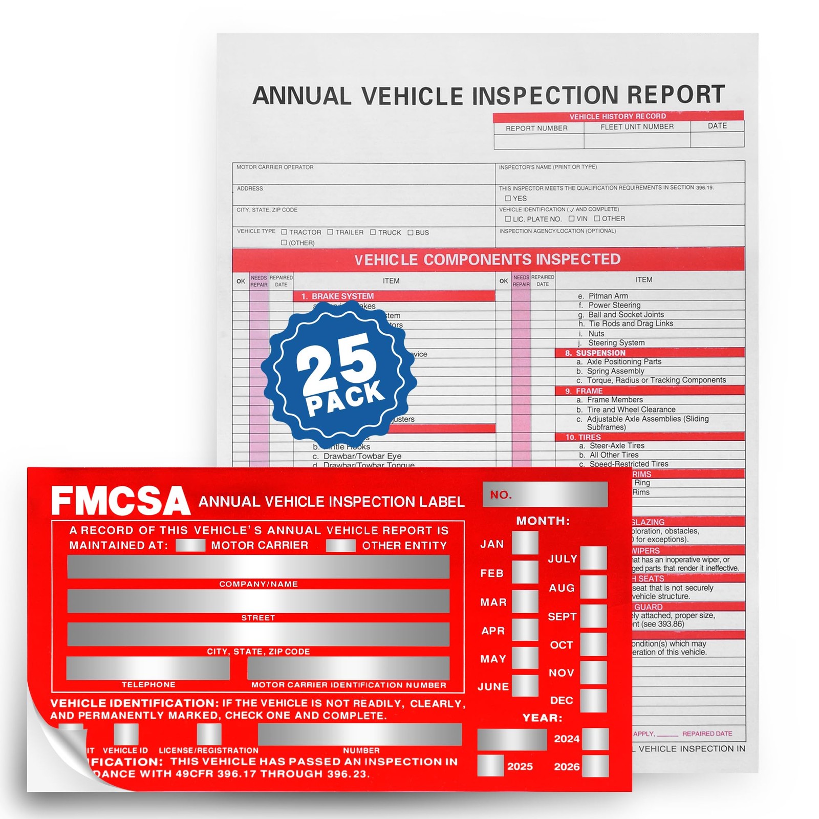 25Pack Inspection Forms and Stickers，Annual Vehicle Inspection Report，Annual Ins