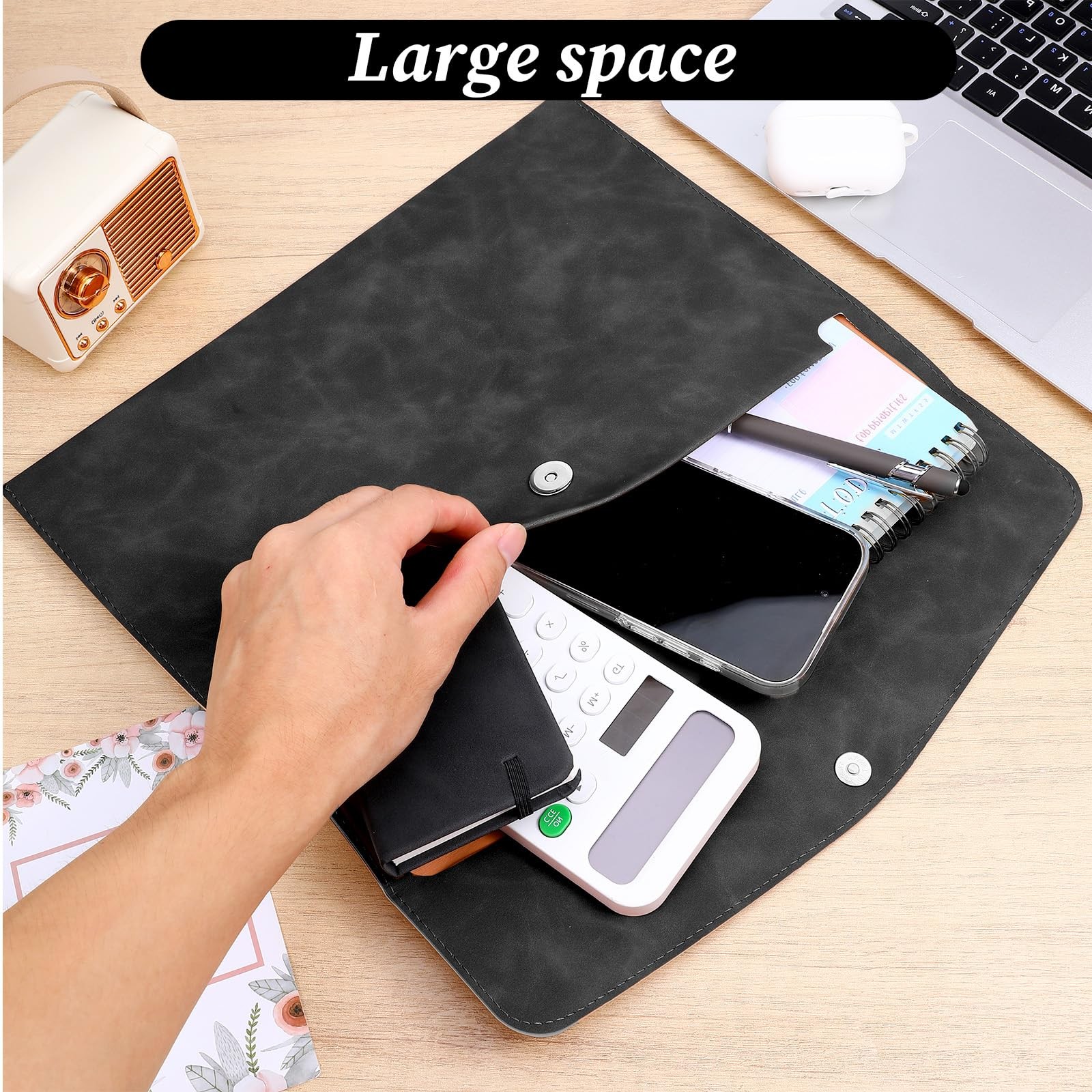 XLIUAX Resume Folder, Leather File Folder Black Folders Travel