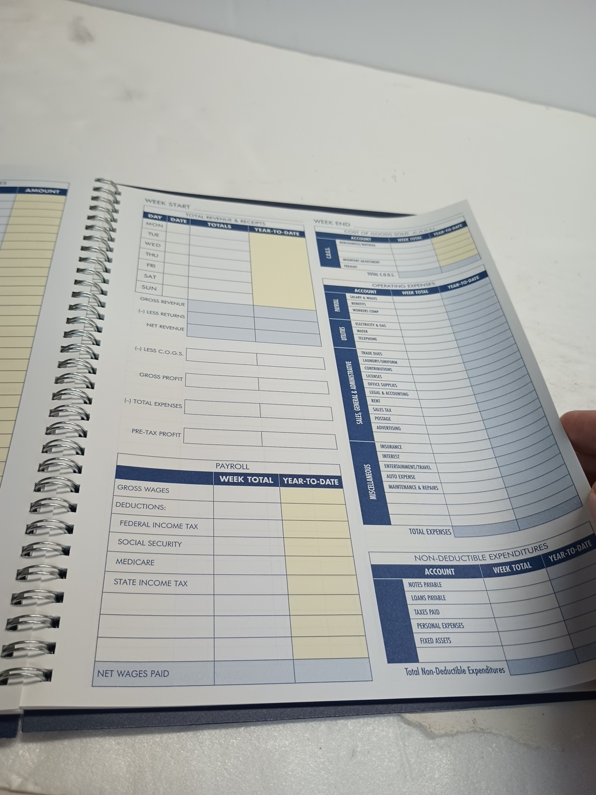 (1) PO Adams Weekly Bookkeeping Record Book, Spiral Bound,8.5 X 11 Inches, AFR70