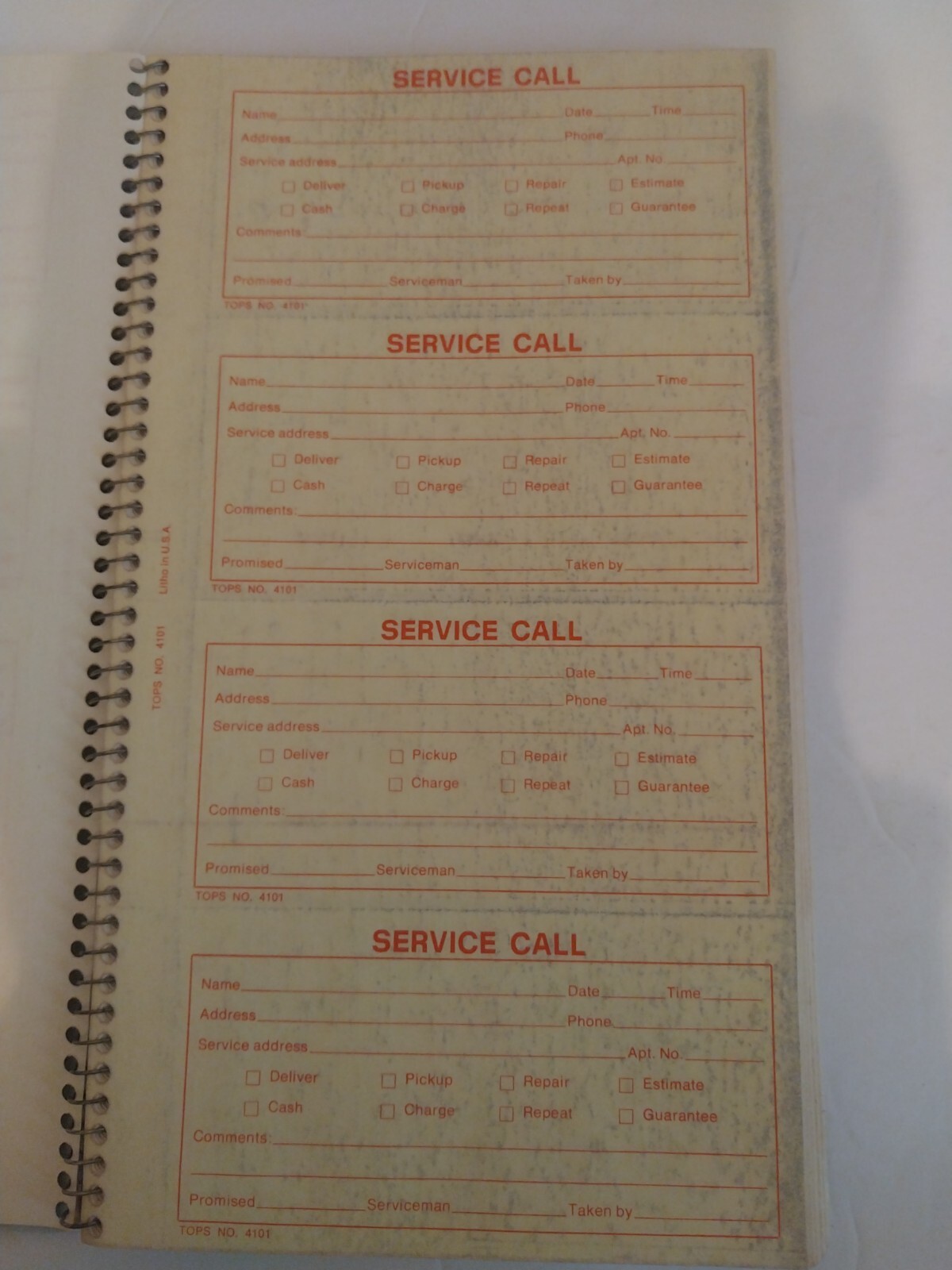 Tops service call message slips Form No. 4101 (200 slips) spiral-bound