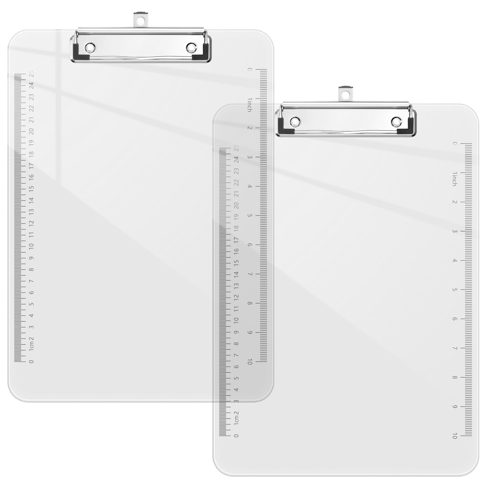 Piasoenc 2 Pack Plastic Clipboards, 8.5 x 11 Clip Board with Ruler, Clear
