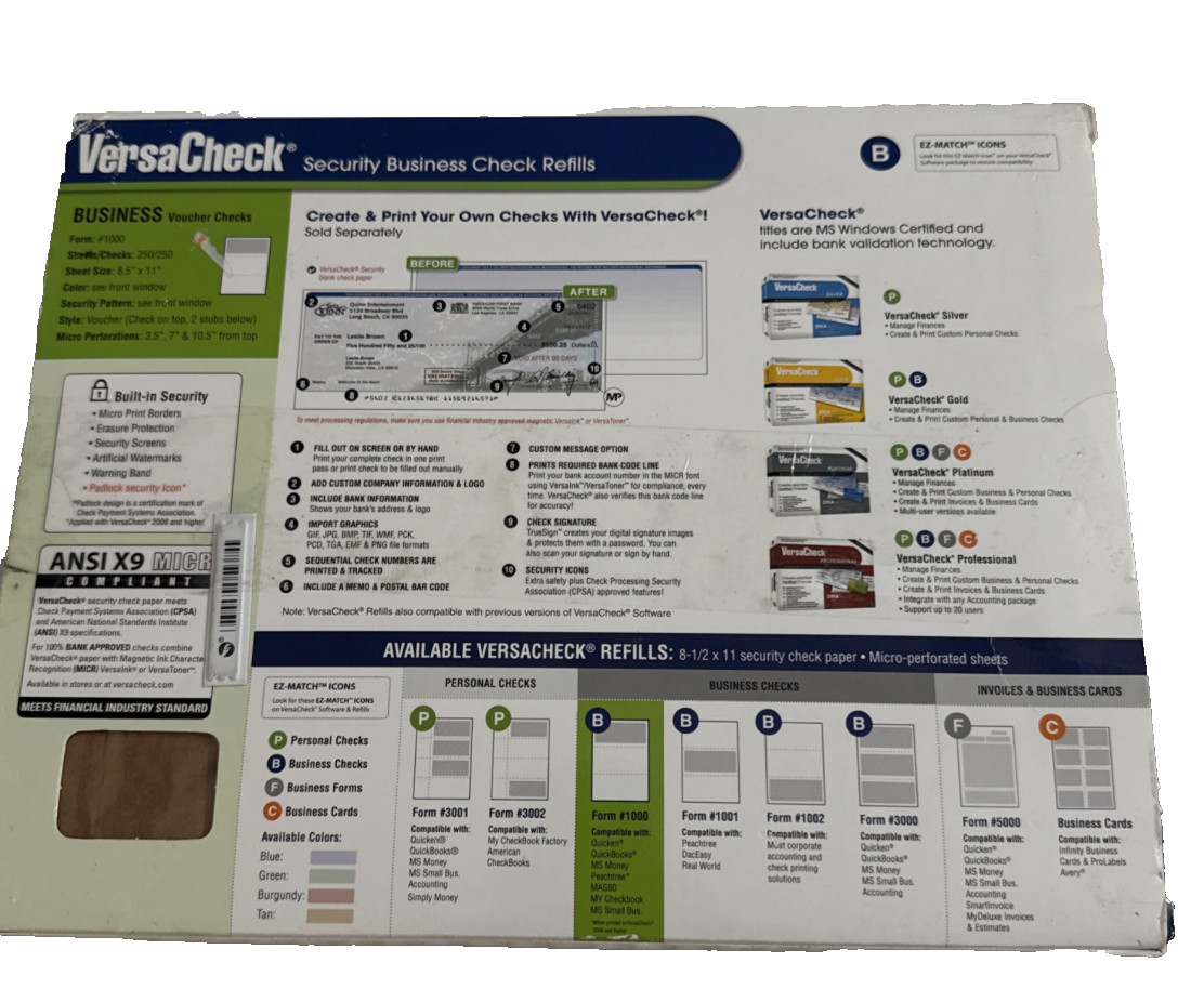 Versacheck Security Business Voucher Check Refill Form #1000