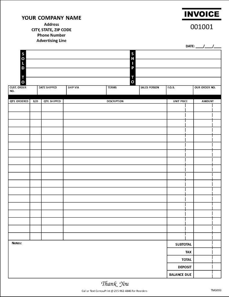 Generic Sales Invoice Form / 8.5 X 11 / 2 or 3 Part / TMG093