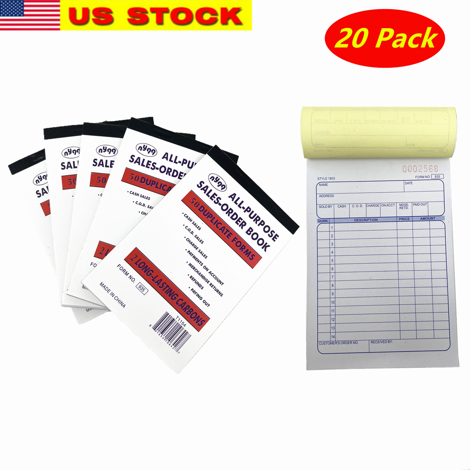 20Pack All Purpose Sales Book Order Receipt Invoice Carbonless Copy 4.25″ X 6.5″