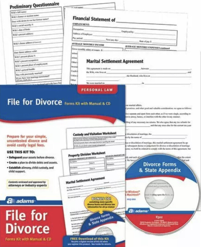 SHIPN24H-Adams ALC601 File For Divorce CD, Manual and Forms on CD RARE-BRAND NEW