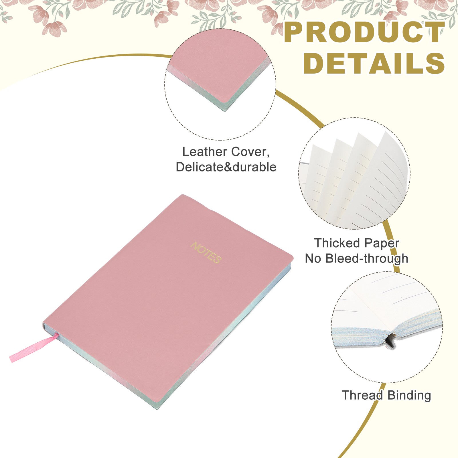 Line Notebook, C6 Pocket Journal Notebook, Rose Pink