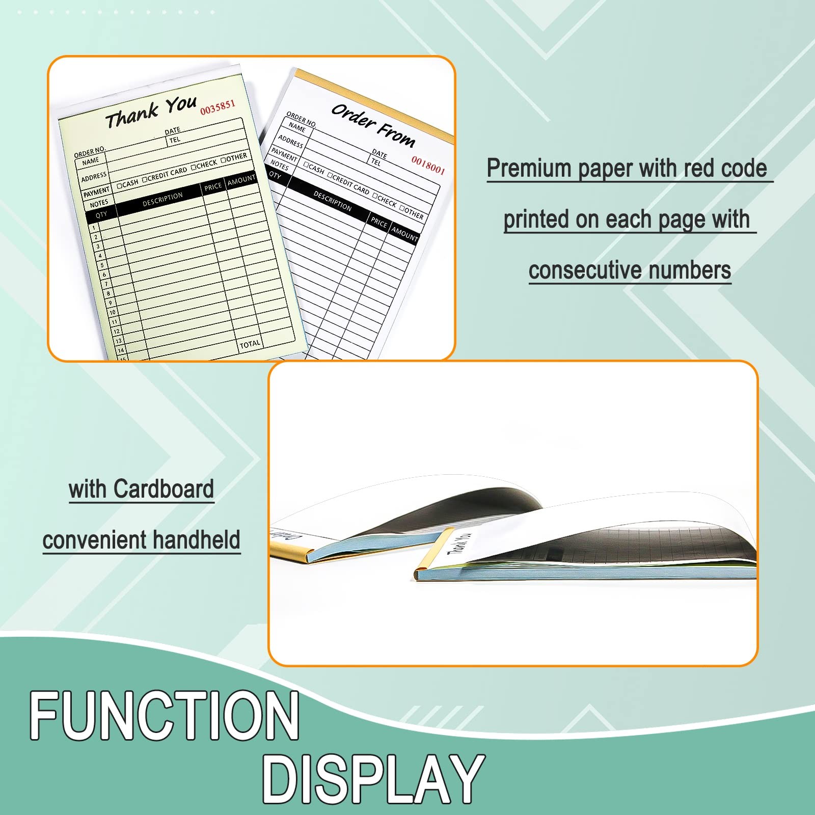 Carbonless Sales Invoice Book, 2-Part Order Forms for Small Business, 50 Sets