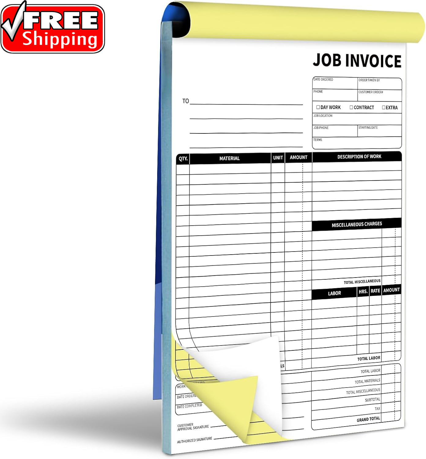 Carbonless Work Order Forms,7.5 X 11 Inches Invoices for Small Business,Sales Or