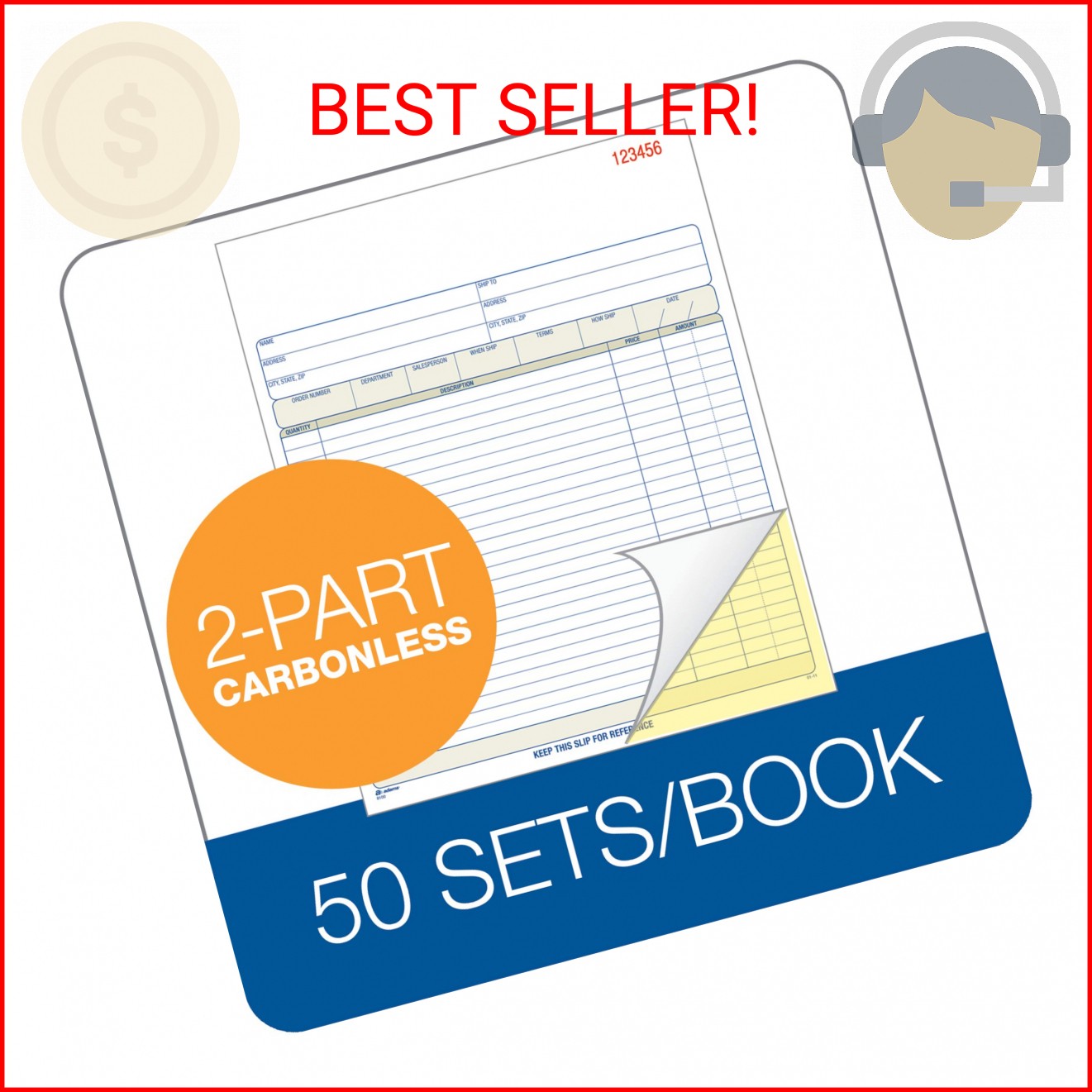 Adams Order Book, 2-Part, Carbonless, White/Canary, 8-3/8 x 10-11/16 Inches, 50