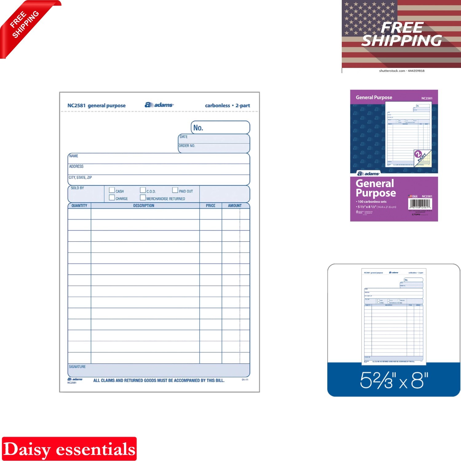 2-Part Carbonless Business Form Sets 5.67×8.5 White/Canary 100 Sets USA Made