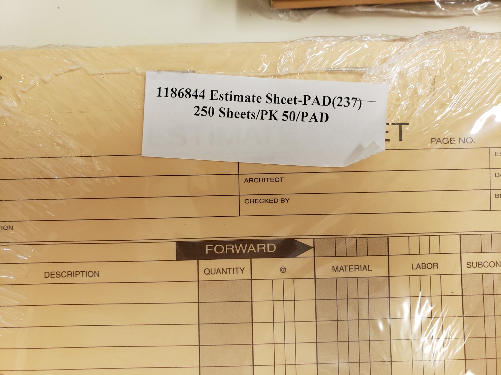 1249 x Estimate Sheets 1186844 pad 237 – 8 1/2″ x 14″