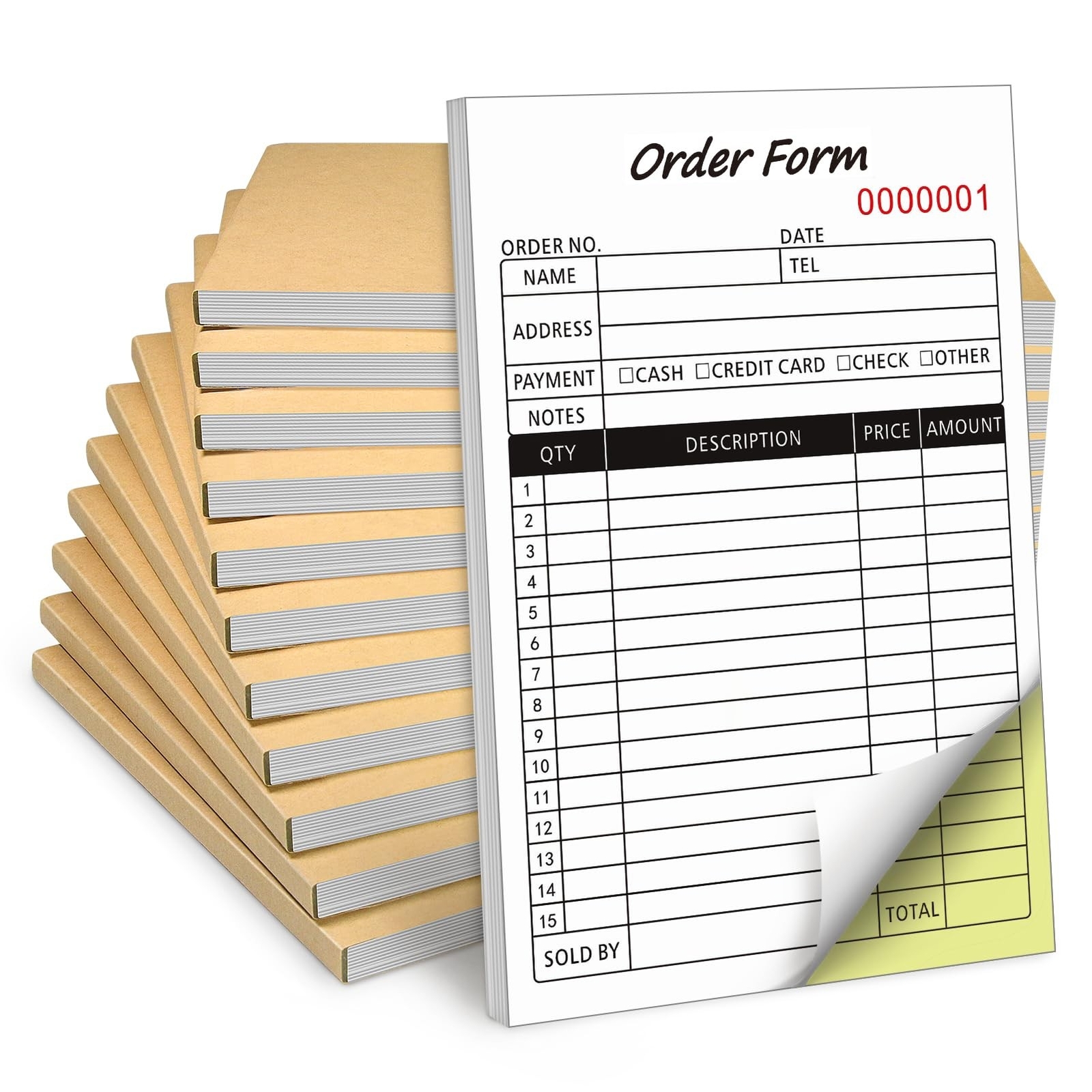 10 Pack Receipt Book with Cardboard 2-Part Carbonless, Order Forms for Small …
